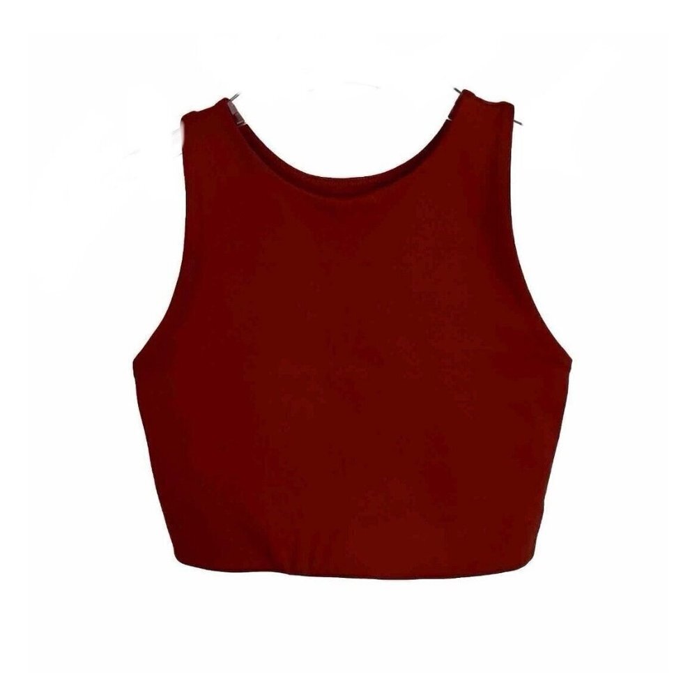 GIrlfriend Collective Dylan Tank Bra XS Women Wine Red Crop Sleeveless High Neck